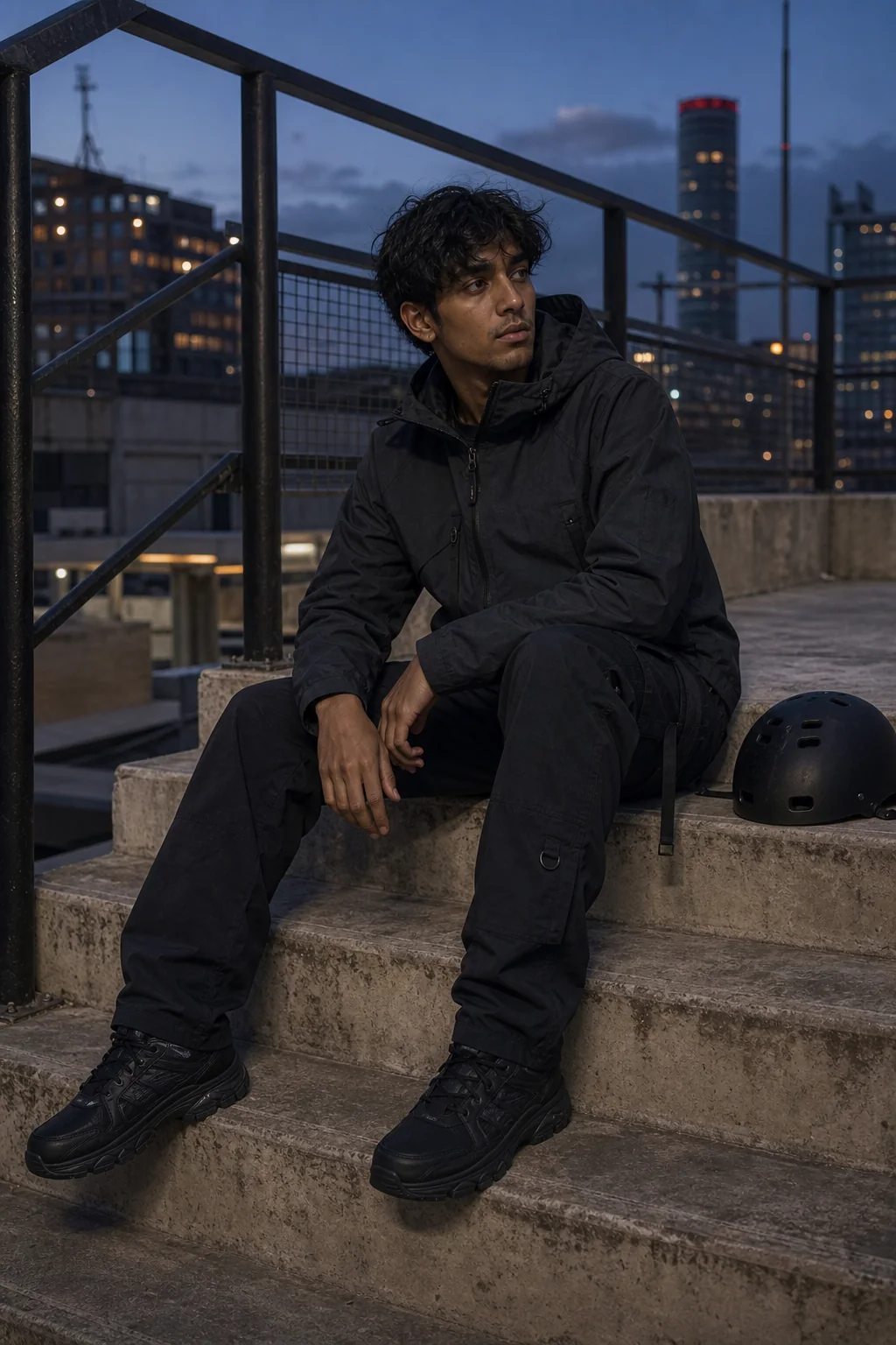 Editorial Johannesburg rooftop styling image showing a model wearing the Clothixpack CXP-P101 Drift Cargo Pant.