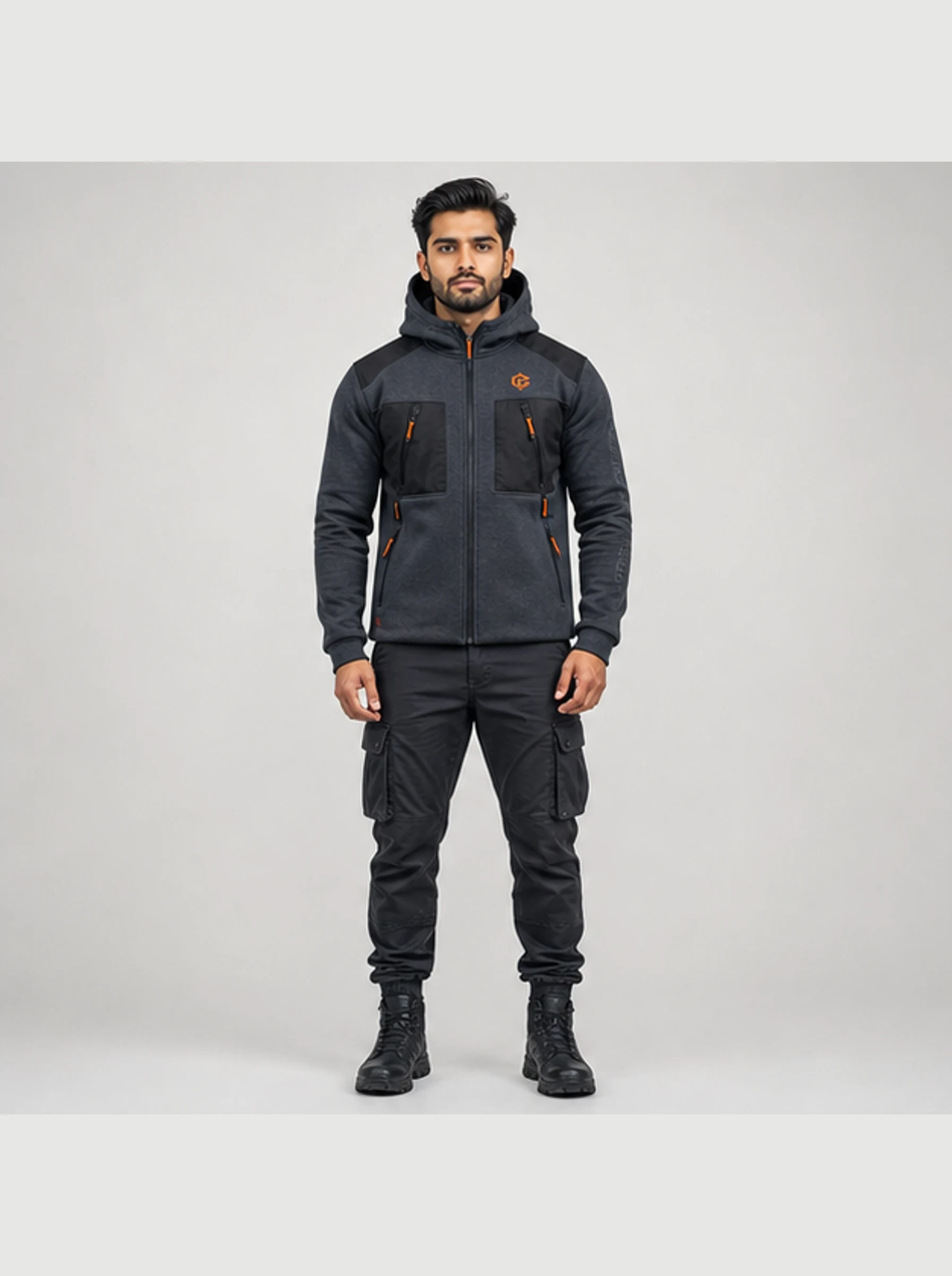 Ember Grid Zip Hoodie front view - Clothixpack technical hoodie