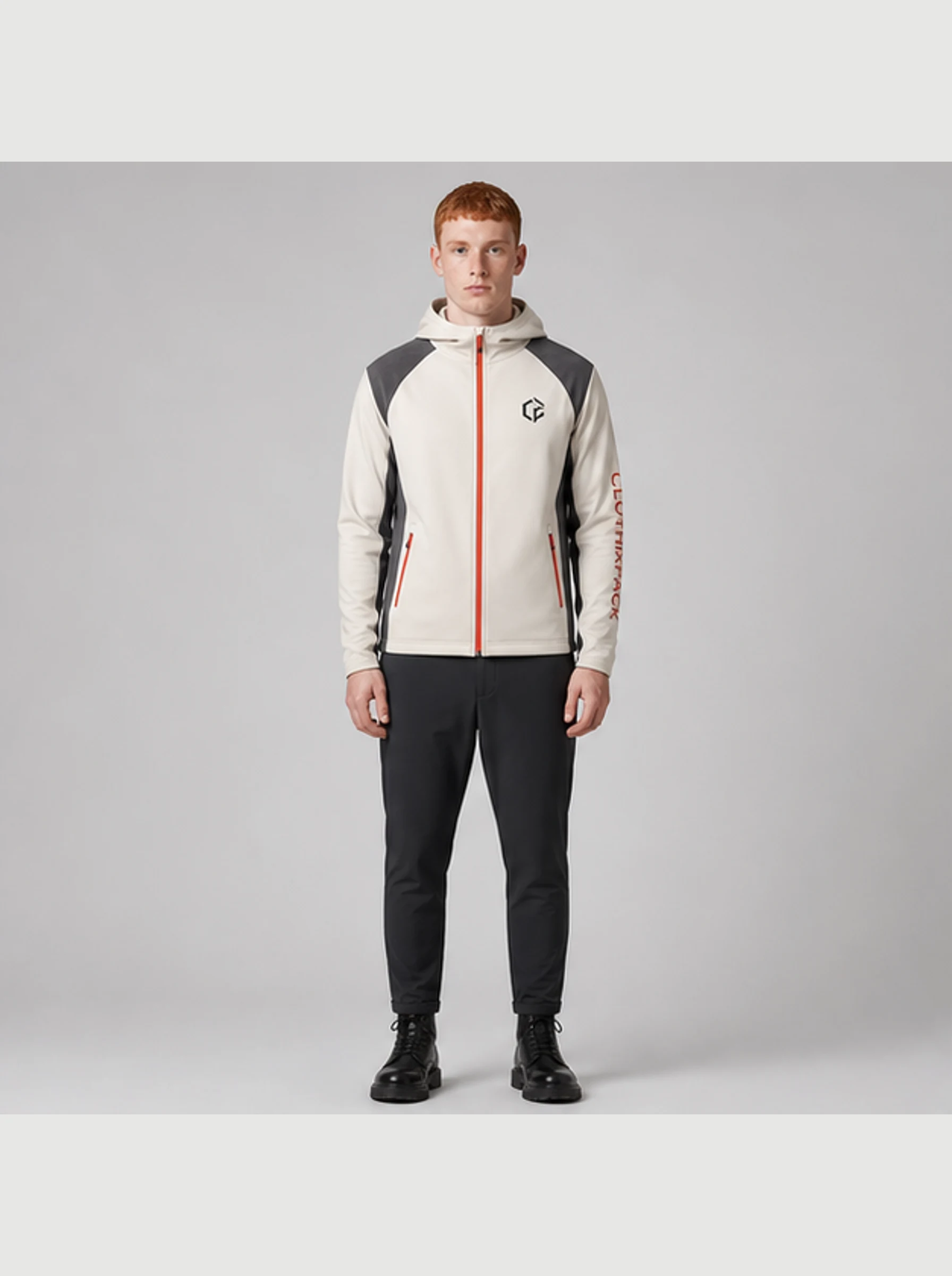 Bone Signal Zip Hoodie front view - Clothixpack technical hoodie