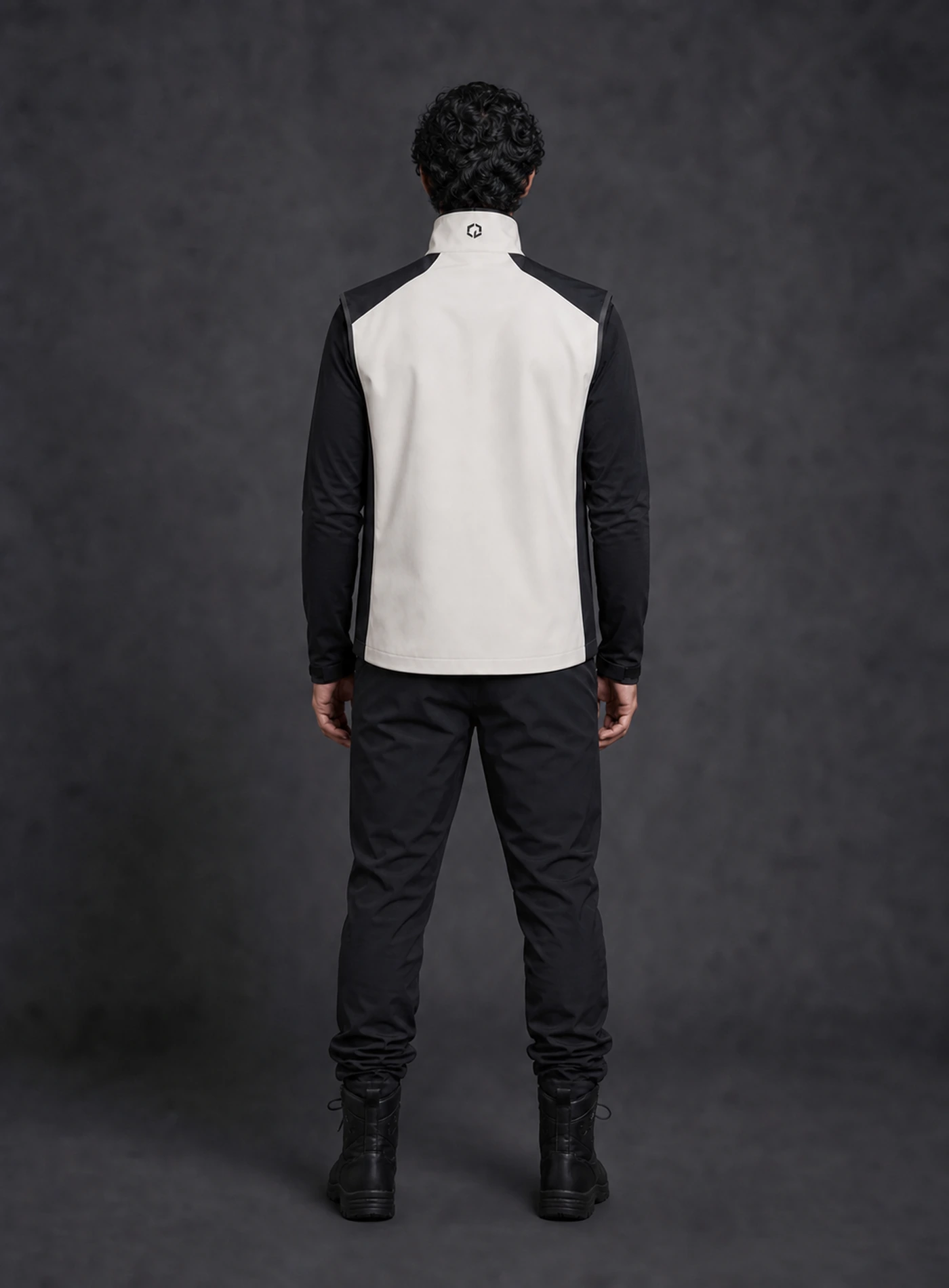 Bone Split Vest back view with its distinct Clothixpack campaign model