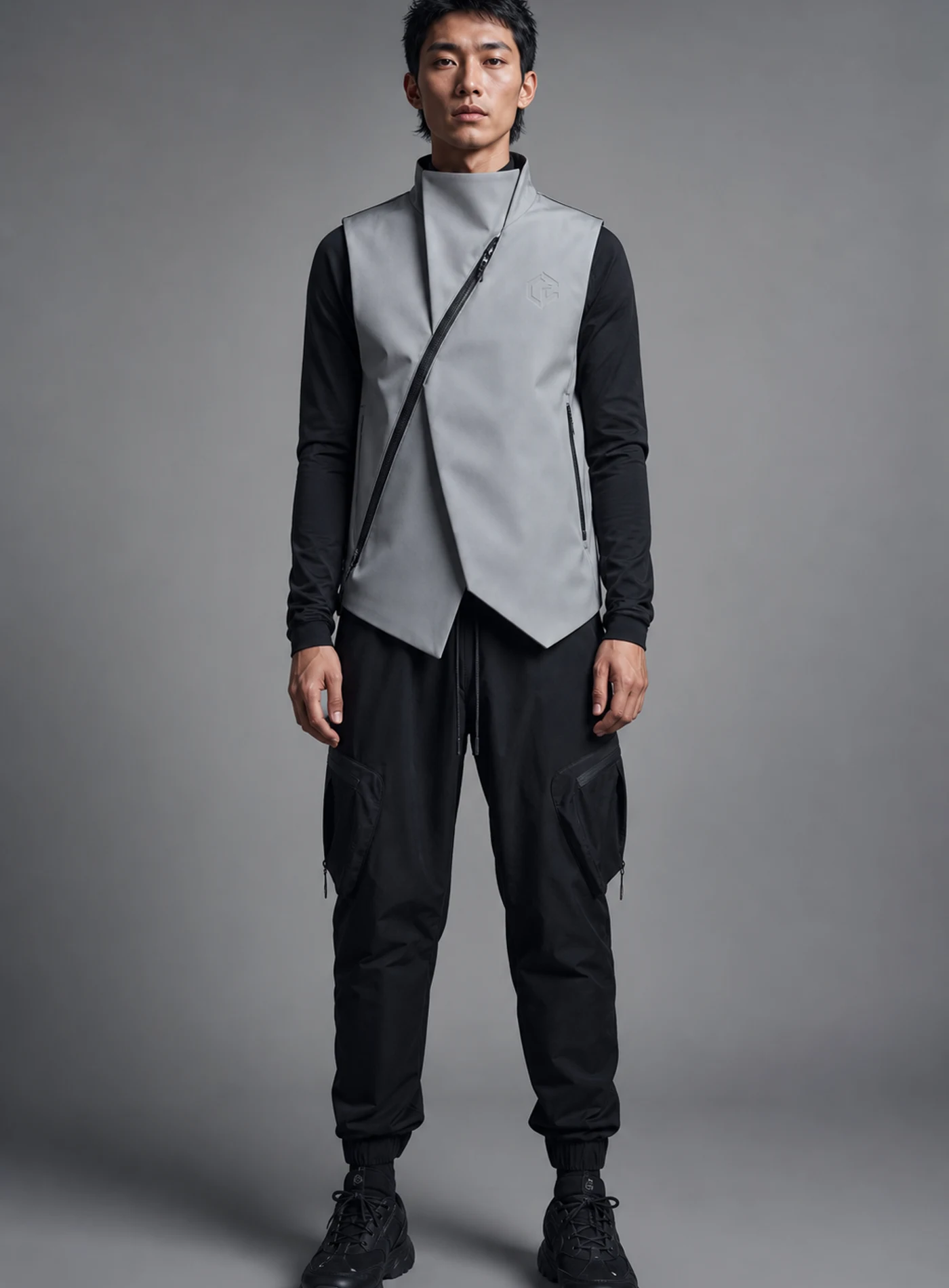 Silver Wrap Vest front view - Clothixpack unique techwear vest product image