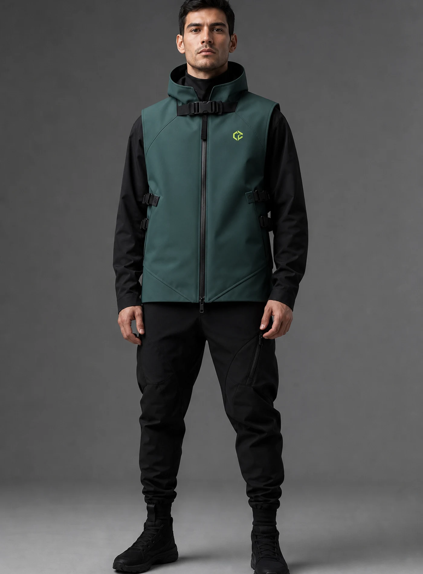 Teal Lock Vest front view - Clothixpack unique techwear vest product image