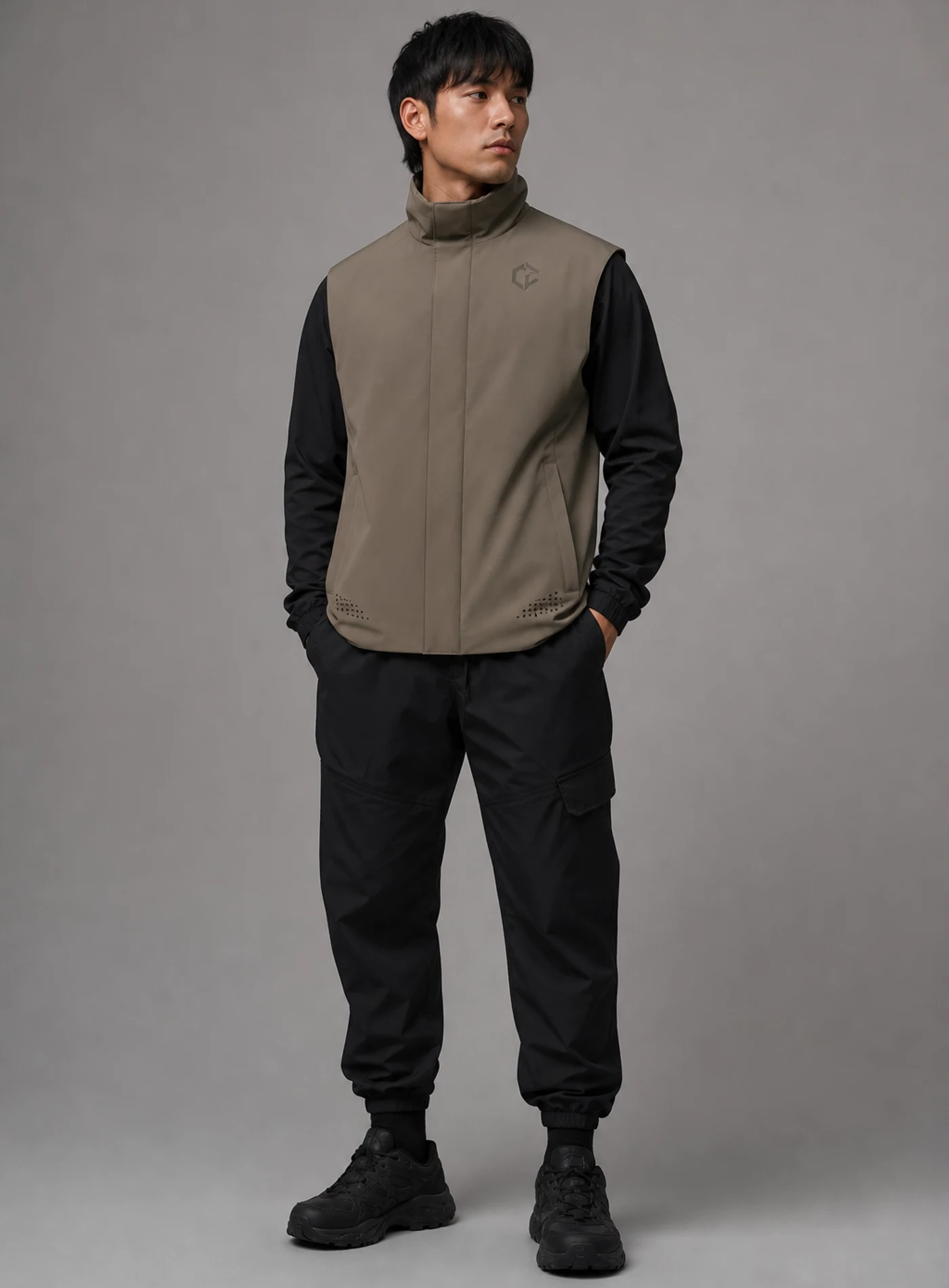 Taupe Cocoon Vest front view - Clothixpack unique techwear vest product image
