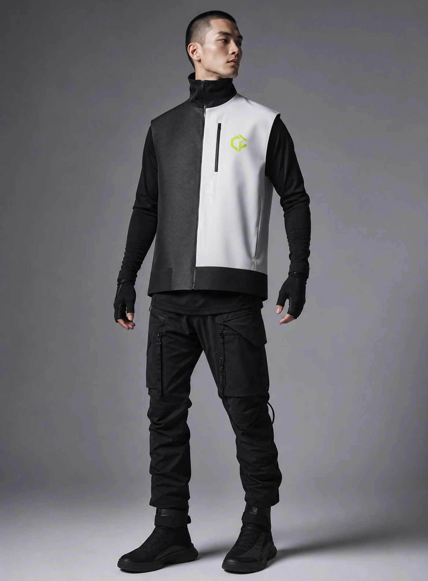 Split Carbon Vest front view - Clothixpack unique techwear vest product image